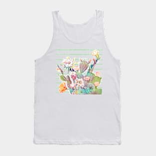 Watercolor cactus, floral and stripes design Tank Top